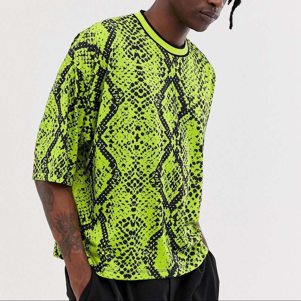 Men, Oversized Fit, Cropped, XS, Snake Print, Neon